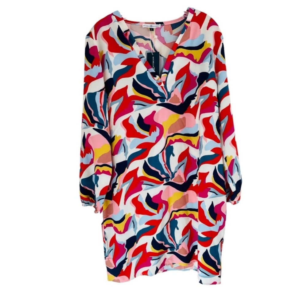 Pink Long Sleeve Scoop Neck Resort Dress